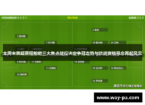 本周末英超赛程前瞻三大焦点战役决定争冠走势与欧战资格悬念再起风云